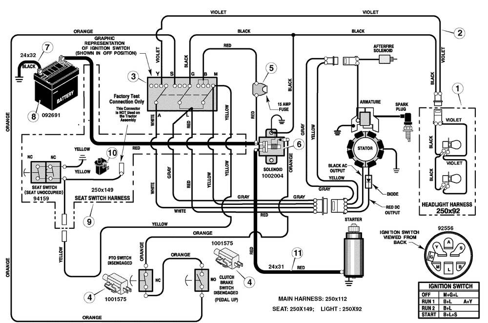 Electrical System Diagram and Parts List for 405606X50B 2006 Briggs and Stratton Lawn Tractor